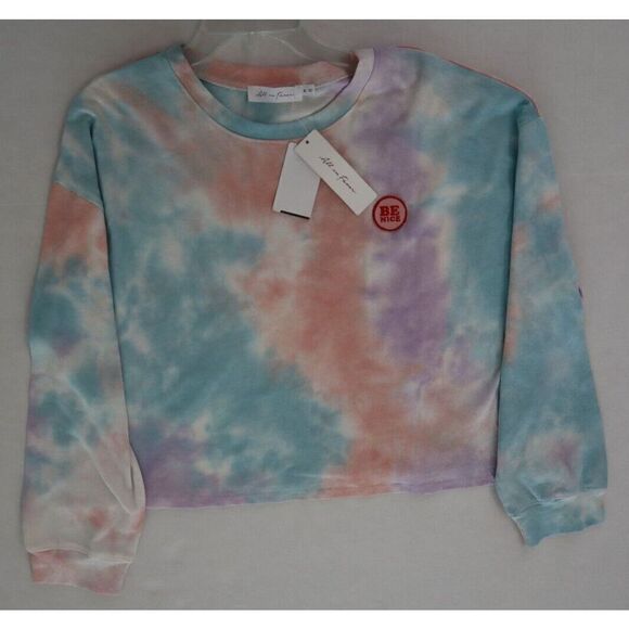 All in Favor LT15453 Women's Sz XL Purple-Peach Tie Dye Applique Crop Pullover - Picture 4 of 6
